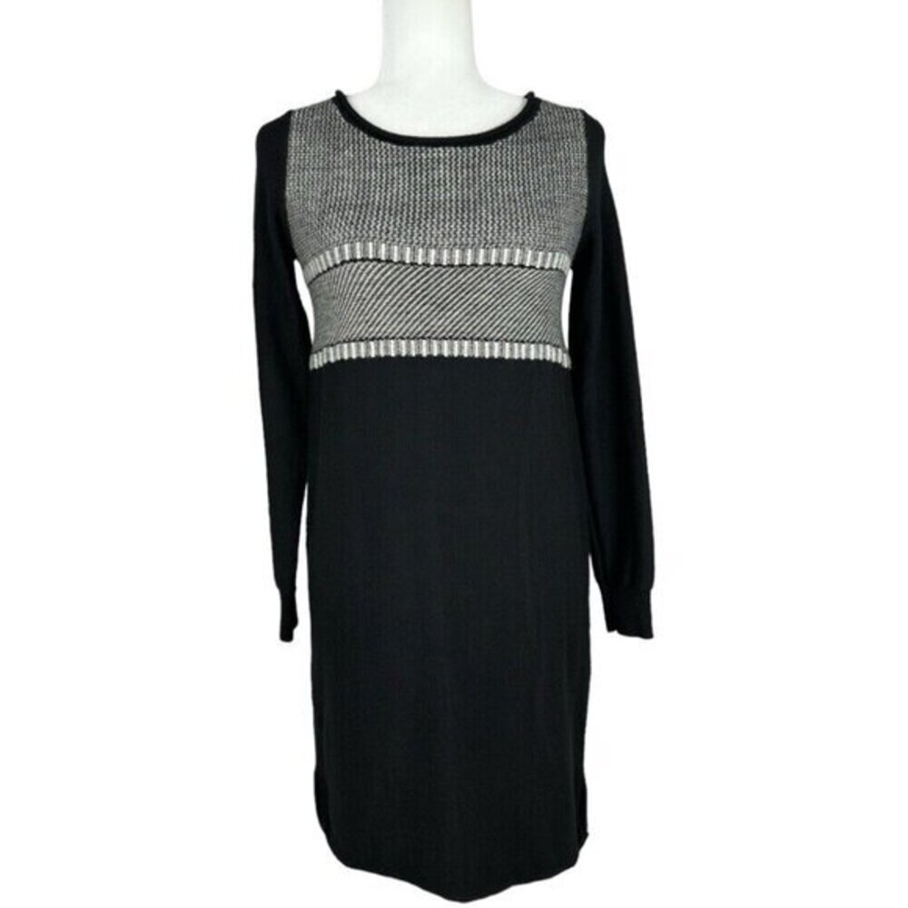 Athleta Cloudbreak Merino Wool Sweater Dress Black Grey Knit Long Sleeve Small